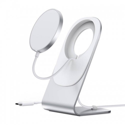 Choetech 15W Magnetic Qi Wireless Charger (MagSafe Compatible) White (T517-F) + Stand Holder Silver image 1