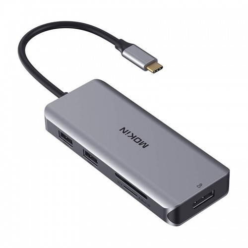 MOKiN Adapter|Docking Station 9 in 1 USB C to 2x USB 2.0 + USB 3.0 + 2x HDMI + DP + PD + SD + Micro SD (silver) image 1