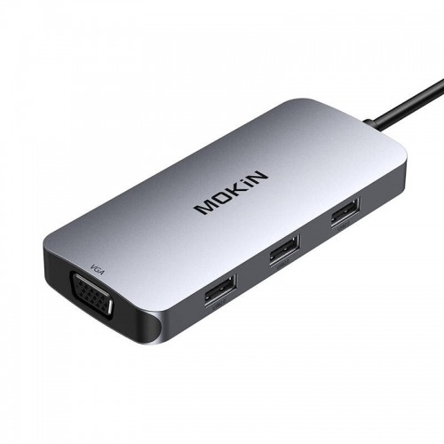 MOKiN 7in1 Adapter Hub USB-C to 2x HDMI + 3x USB 2.0 + DP + VGA (silver) image 1