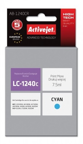 Activejet AB-1240CR ink (replacement for Brother LC1220C/LC1240C; Premium; 7.5 ml; cyan) image 1