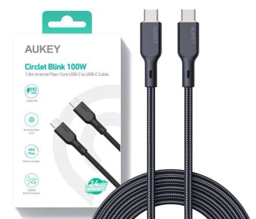 AUKEY CB-KCC102 USB-C Type-C Power Delivery PD 100W 5A 1.8m Kevlar Black image 1