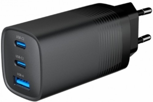 Lādētājs Gembird 3-port 65W GaN USB PowerDelivery fast Charger Black image 1