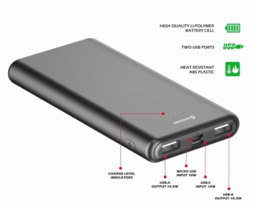 Swissten WORX II Power Bank Universāla Ārējas Uzlādes Baterija 2x USB-A | USB-C | Micro USB | 10000 mAh image 1