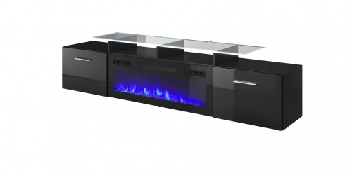 Cama Meble RTV cabinet ROVA with electric fireplace 190x37x48 cm black/black gloss image 1