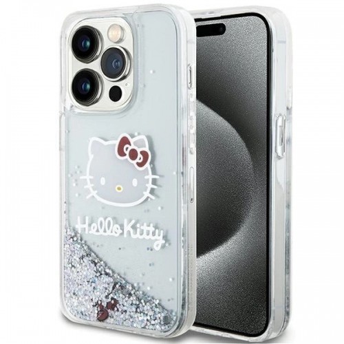 Hello Kitty Liquid Glitter Charms Kitty Head case for iPhone 15 Pro - silver image 1