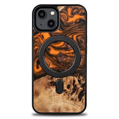 Wood and resin case for iPhone 15 Plus MagSafe Bewood Unique Orange - orange and black image 1