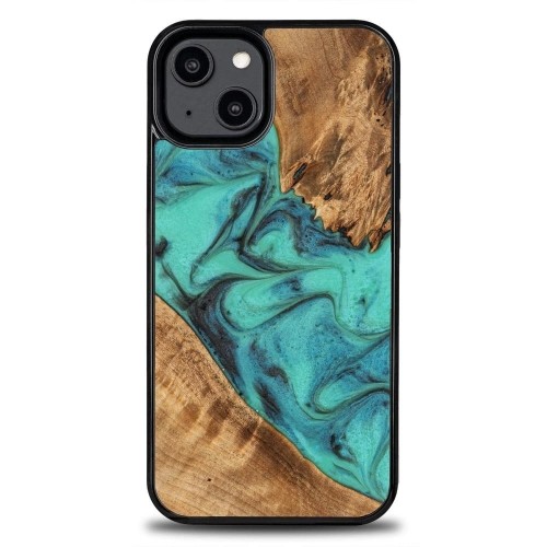 Wood and resin case for iPhone 15 Plus Bewood Unique Turquoise - turquoise and black image 1