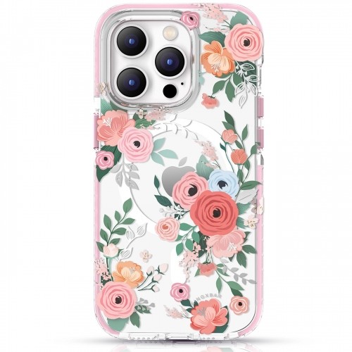 Kingxbar Flora Series magnetic case for iPhone 14 Plus MagSafe decorated with rose flowers print image 1