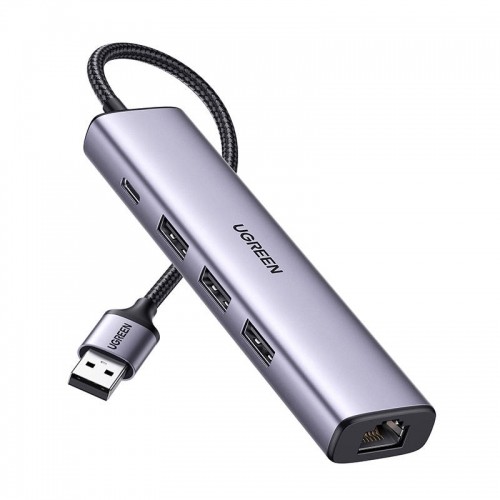 UGREEN 5in1 USB-A to 3x USB 3.0 + RJ45 + USB-C adapter (silver) image 1