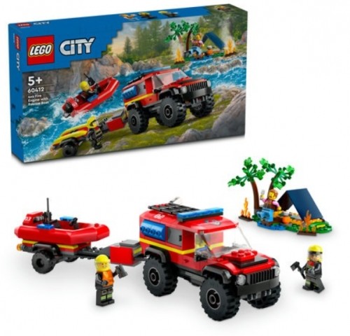 LEGO 60412 4x4 Fire Truck with Rescue Boat Konstruktors image 1