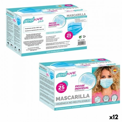 Box of hygienic masks SensiKare 25 Daudzums (12 gb.) image 1