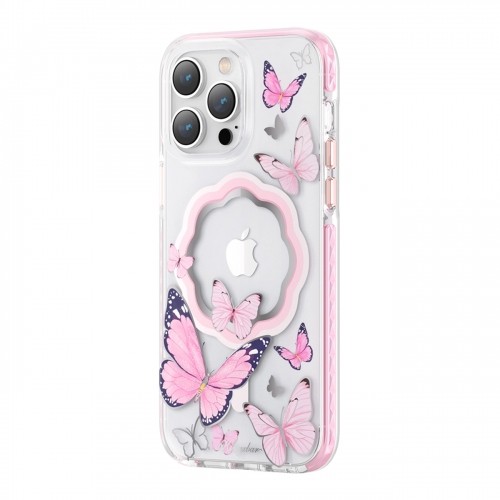 Kingxbar Butterfly Series magnetic case for iPhone 14 Plus MagSafe case with butterflies pink image 1