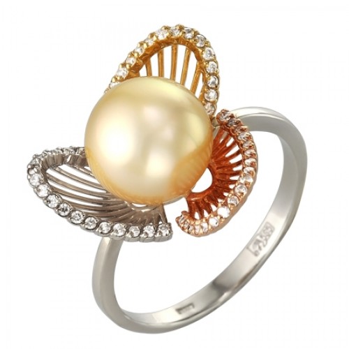 Gemmi Zelta gredzens ar briljantiem un pērli image 1