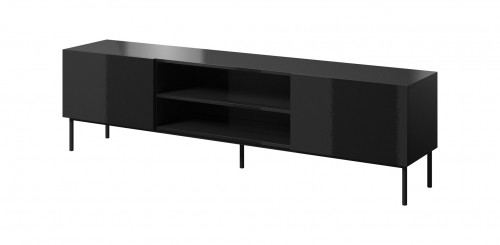 Cama Meble RTV SLIDE 200K cabinet on black steel frame 200x40x57 cm all in gloss black image 1