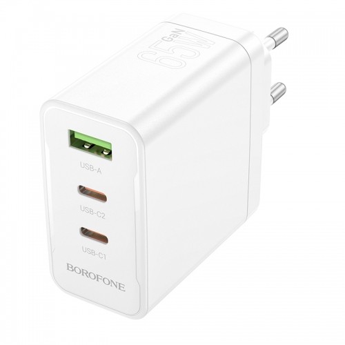 OEM Borofone Wall charger BN12 Manager - USB + 2xType C - PD 65W 3A white image 1