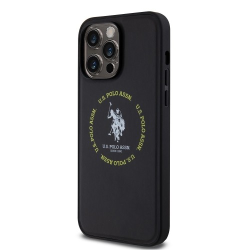U.S. Polo PU Leather Printed Round Double Horse MagSafe Case for iPhone 15 Pro Max Black image 1