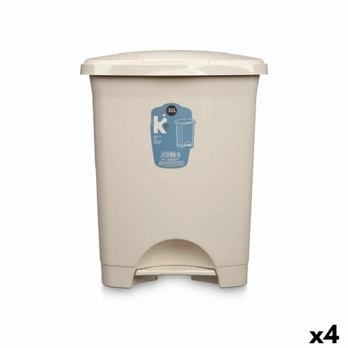 Bigbuy Home Atkritumu tvertne ar pedāli Bēšs Plastmasa 30 L (4 gb.) image 1