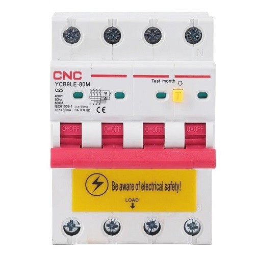 CNC Residual Current Breaker with Over-Current, 4P, 25A, class C, 30mA, 6kA image 1
