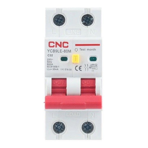 CNC Residual Current Breaker with Over-Current, 2P, 32A, class C, 30mA, 6kA image 1