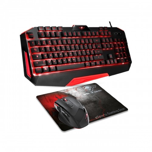 Клавиатура и мышь Spirit of Gamer SOG-3IN1-ES Чёрный Красный AZERTY image 1