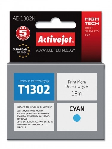 Activejet AE-1302N Ink (replacement for Epson T1302; Supreme; 18 ml; cyan) image 1