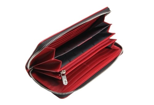 ESQUIRE ZIPPER LARGE WALLET PIPING, Black/Red image 1