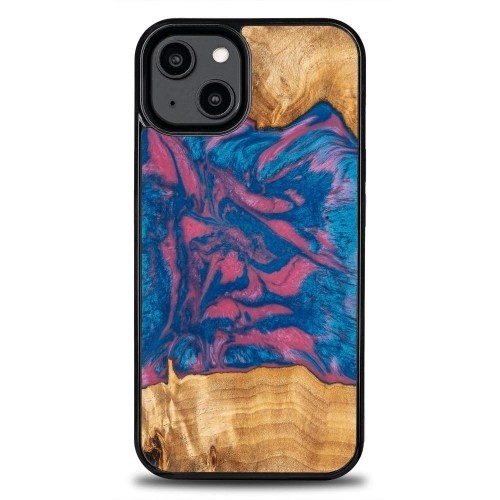 Wood and resin case for iPhone 15 Pro Bewood Unique Vegas - pink and blue image 1