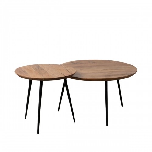 Bigbuy Home Набор из двух столиков Чёрный Натуральный Металл Железо древесина акации 70 x 70 x 40 cm (2 штук) image 1