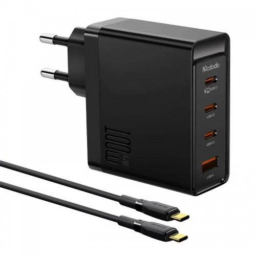 Wall charger McDodo GAN 3xUSB-C + USB, 100W + 2m cable (black) image 1