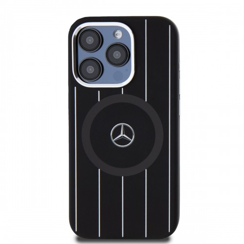 Mercedes Liquid Silicon Stripes Pattern MagSafe Case for iPhone 15 Pro Black image 1