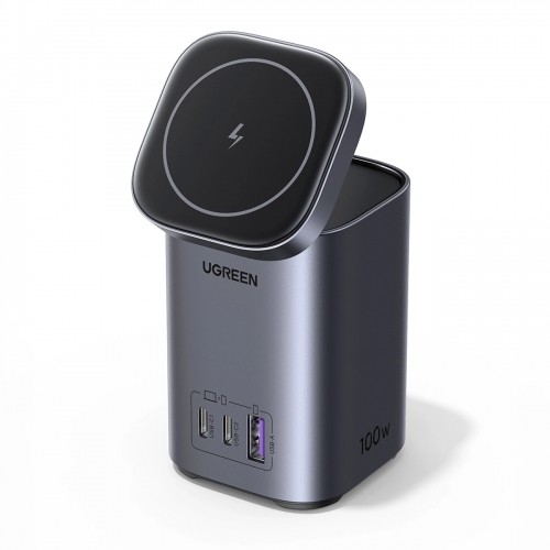 Ugreen CD342 100W GaN charging station 2x USB-C 1x USB-A with Qi MagSafe inductive charging - gray image 1