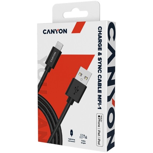 CANYON MFI-1, CNS-MFICAB01B Ultra-compact MFI Cable, certified by Apple, 1M length , 2.8mm , black color image 1