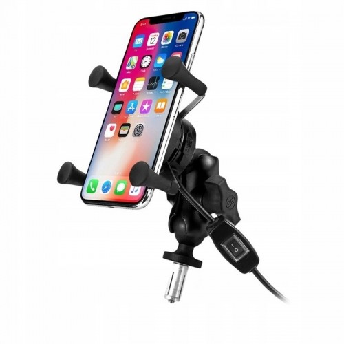 MOTORBIKE PHONE HOLDER FREEDCONN MC7W WITH INDUCTIVE CHARGER + BM2R HEAD TUBE ATTACHMENT image 1