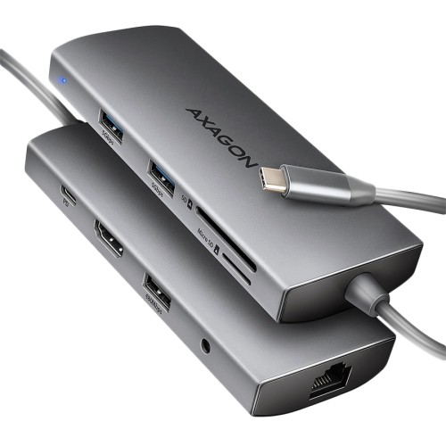 AXAGON HMC-8HLSA USB-C 3.2 Gen 1 hub, 3x USB-A + 4K/30Hz HDMI + SD/microSD, GLAN, Audio, PD 100W, 20cm USB-C cable image 1