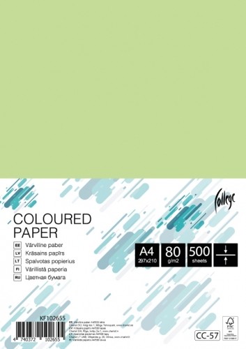 Krāsains papīrs College A4, 80g/m², 500 loksnes, CC57, Light green image 1