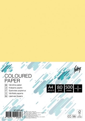Krāsains papīrs College A4, 80g/m², 500 loksnes, CC56, Light yellow image 1
