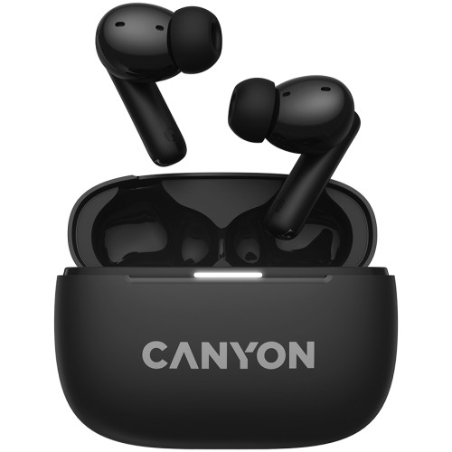 CANYON OnGo TWS-10 ANC+ENC, Bluetooth Headset, microphone, BT v5.3 BT8922F, Frequence Response:20Hz-20kHz, battery Earbud 40mAh*2+Charging case 500mAH, type-C cable length 24cm,size 63.97*47.47*26.5mm 42.5g, Black image 1