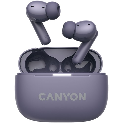 CANYON OnGo TWS-10 ANC+ENC, Bluetooth Headset, microphone, BT v5.3 BT8922F, Frequence Response:20Hz-20kHz, battery Earbud 40mAh*2+Charging case 500mAH, type-C cable length 24cm,size 63.97*47.47*26.5mm 42.5g, Purple image 1