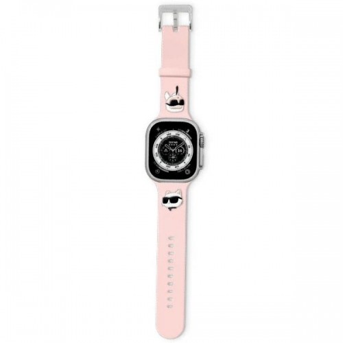 Karl Lagerfeld Pasek KLAWMSLKCNP Apple Watch 38|40|41mm różowy|pink strap 3D Rubber Karl&Choupette Heads image 1