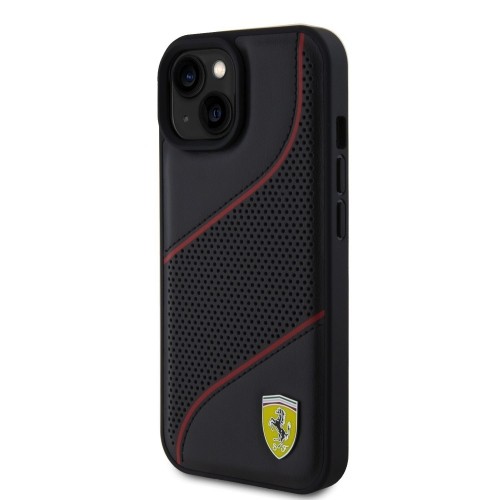 Ferrari PU Leather Perforated Slanted Line Case for iPhone 15 Black image 1