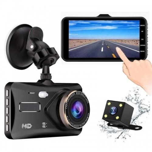 iWear GT6 Dvīņu automobiļa DVR kamera HD 170° priekšpusē + aizmugurē 480p G-Sensora nakts redzējums 4'' LCD melna image 1