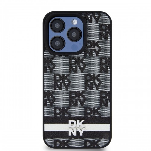 DKNY PU Leather Checkered Pattern and Stripe Case for iPhone 12|12 Pro Black image 1