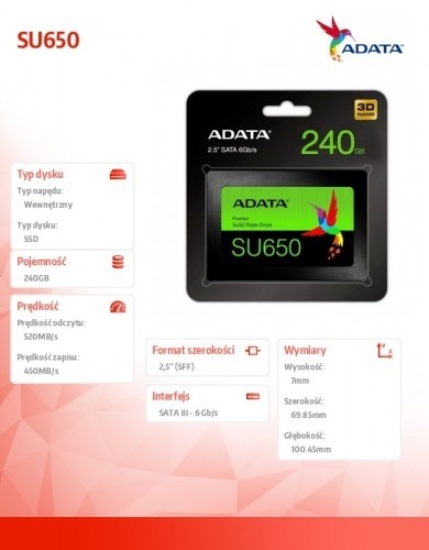 Adata SSD Ultimate SU650 240G 2.5 S3 3D TLC Retail image 2