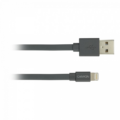 CANYON Charge & Sync MFI flat cable, USB to lightning, certified by Apple, 1m, 0.28mm, Dark gray image 2