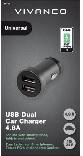 Vivanco автомобильная зарядка USB 2x2.4A (38858) image 2