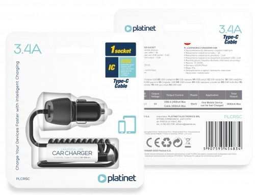 Platinet car power adapter 3.4A USB-A + USB-C (45483) image 2
