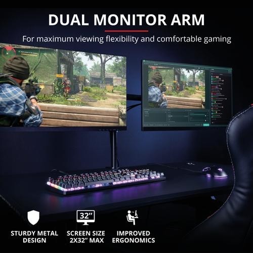 Trust GXT 1120 Mara Dual Monitor Arm 81.3 cm (32&quot;) Clamp Black image 2