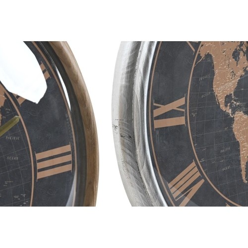Sienas pulkstenis DKD Home Decor Stikls Sudrabains Melns Bronza Dzelzs Pasaules Karte (46 x 6,5 x 46 cm) image 2