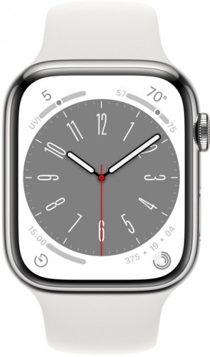 Apple Watch 8 GPS + Cellular 45mm Stainless Steel Sport Band, silver/white (MNKE3EL/A) image 2
