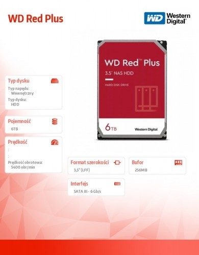 Western Digital Drive 3,5 inches Red Plus 6TB CMR 256MB/5400RPM image 2
